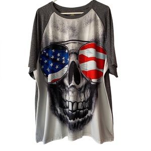 Men's Plus Size Faded Glory Patriotic Skull Pullover Shirt